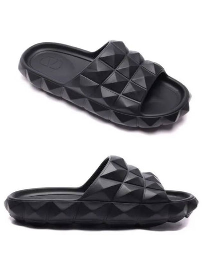 Roman Studded Turtle Slippers Black - VALENTINO - BALAAN 2