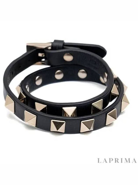 Rockstud Wraparound Bracelet Black - VALENTINO - BALAAN.