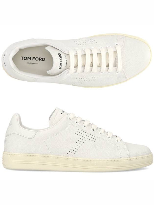 Logo Leather Low Top Sneakers White - TOM FORD - BALAAN.