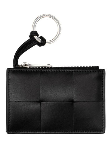 Intrecciato Silver Plated Pouch Key Holder Black - BOTTEGA VENETA - BALAAN 1