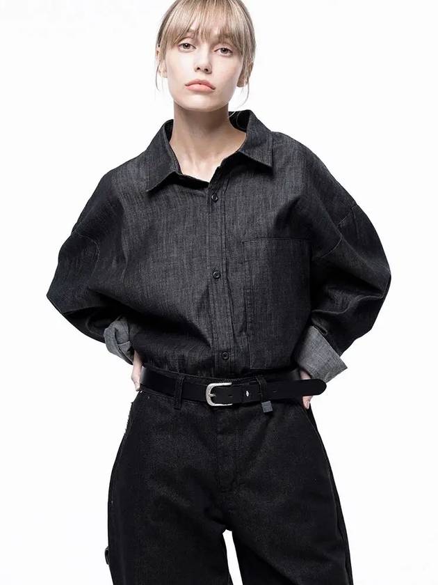 For Women W243SH02BK Oversized String Denim Shirt Black Indigo - CHANCE'S NOI - BALAAN 7