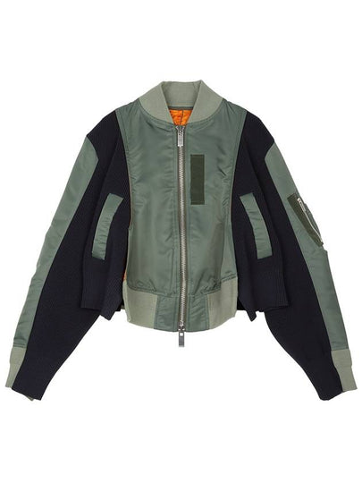 Nylon Twill Knit Bomber Jacket Green - SACAI - BALAAN 2