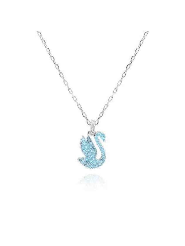 Women's Iconic Swan Pendant Small Rhodium Plated Necklace Blue - SWAROVSKI - BALAAN 4