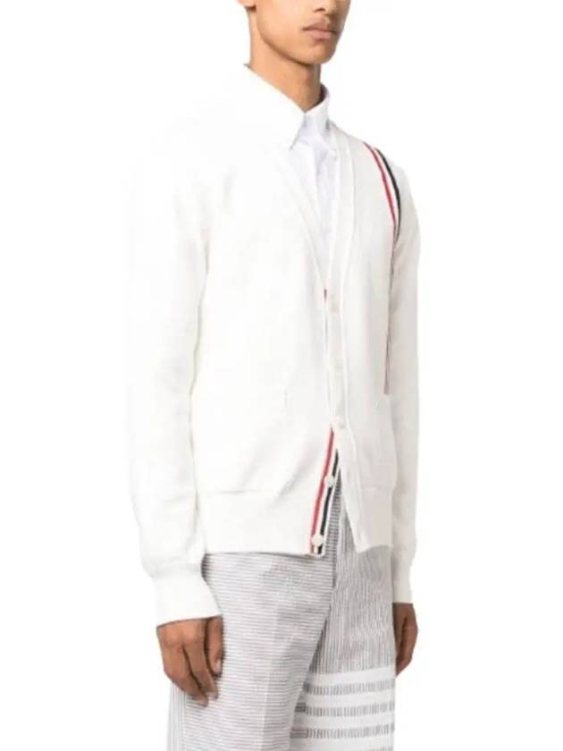 RWB Striped Intarsia Cotton Cardigan White - THOM BROWNE - BALAAN 3