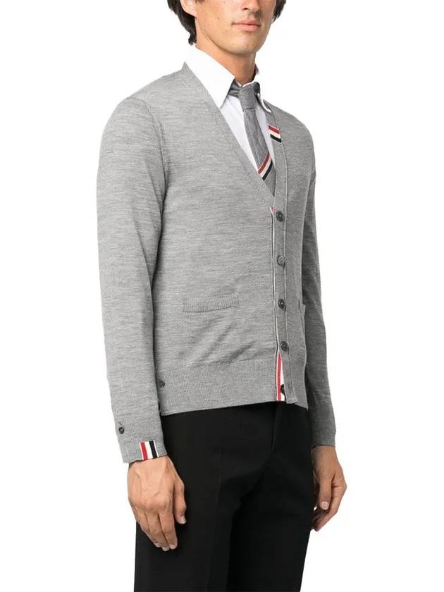 Men's Jersey Stitch V-Neck Cardigan Light Grey - THOM BROWNE - BALAAN 4