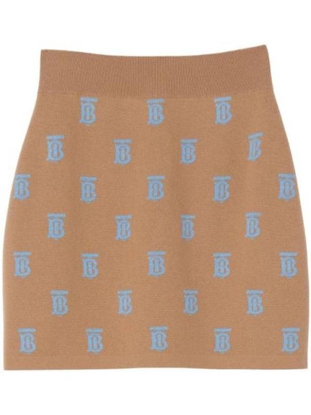 Women's Monogram Jacquard Wool Silk Blend A-Line Skirt Camel - BURBERRY - BALAAN 1