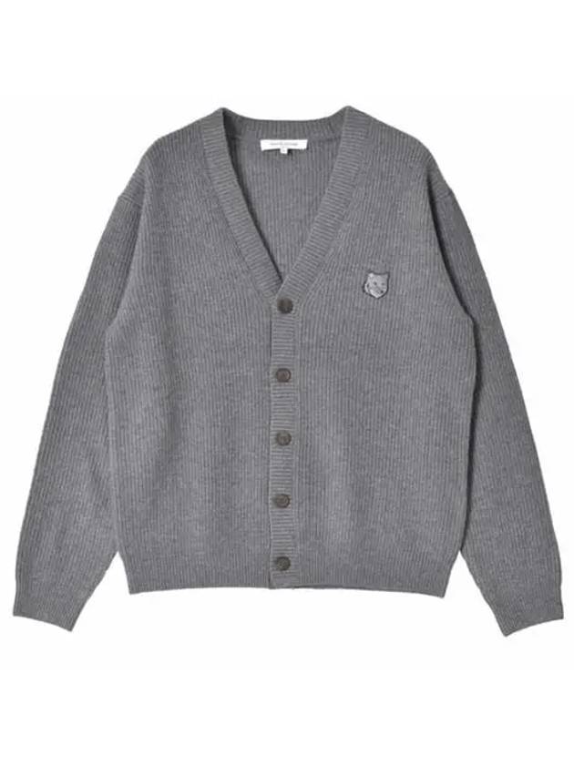 Bold Fox Head Patch Comfort Ribbed Cardigan Grey Melange - MAISON KITSUNE - BALAAN 4