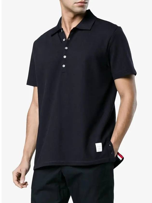 Men's Cotton Pique Center Bag Striped Short Sleeve Polo Shirt  Navy - THOM BROWNE - BALAAN 5