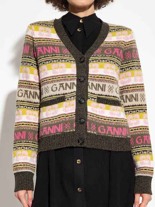 Women's Jacquard Logo Motif Cardigan Kalamata - GANNI - BALAAN 2