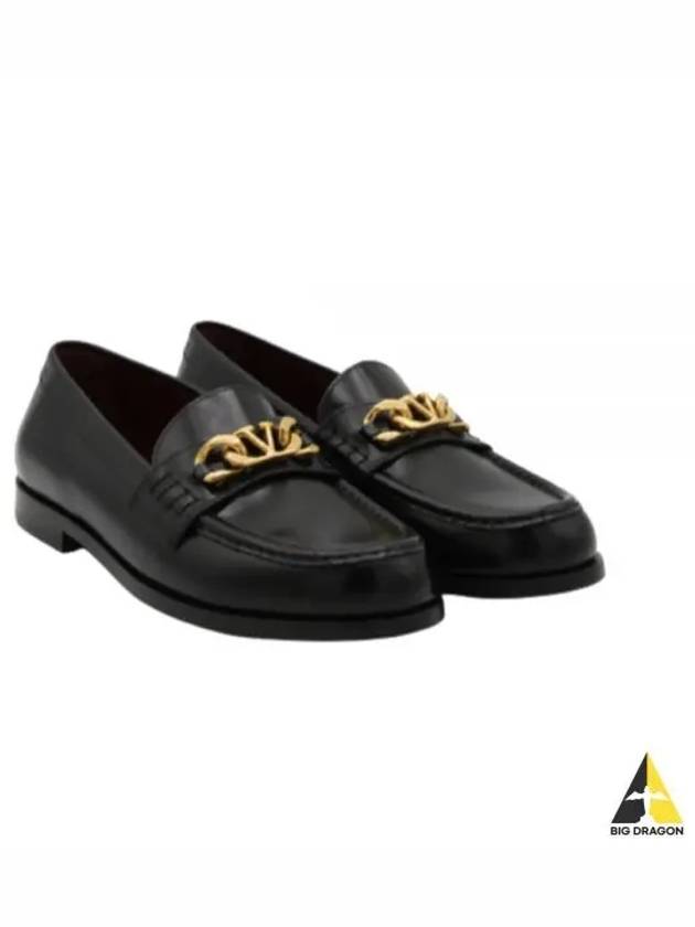 V Logo Chain Leather Loafers Black - VALENTINO - BALAAN 2