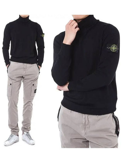 Men's Waffen Patch Light Pure Wool Turtleneck Black - STONE ISLAND - BALAAN 2