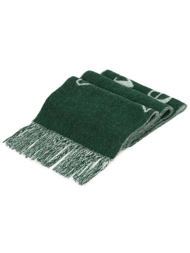 Gani Logo Fringe Wool Muffler Green - GANNI - BALAAN 3