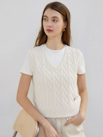 Cable V Neck Knit Vest_Ivory - ITER - BALAAN 1