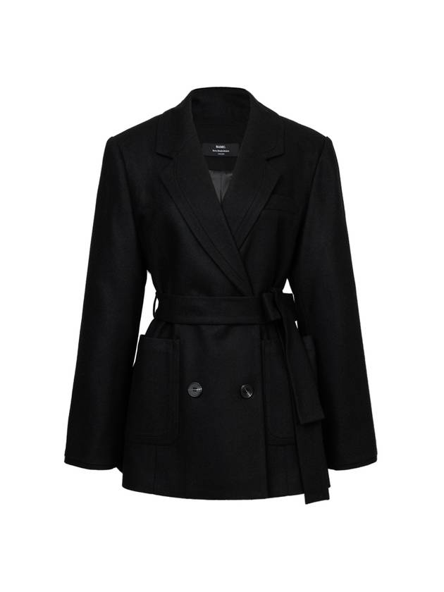 Colin Taylor Collar Double Button Color Combination Belted Wool Jacket Black - RAMUSTUDIO - BALAAN 1