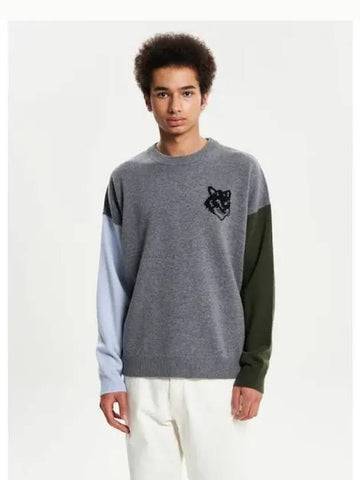 Men s Foxhead Intarsia Comfort Sweatshirt Gray Melange Black Domestic Product GM0023090468776 - MAISON KITSUNE - BALAAN 1