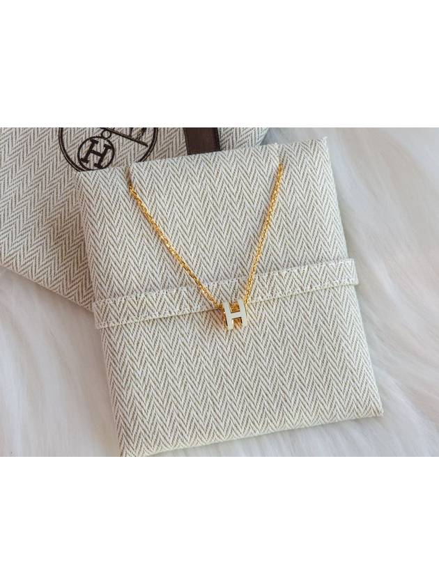 Mini Pop H Pendant Necklace Gold Blanc White - HERMES - BALAAN 4