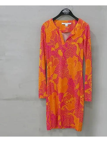 Orange color flower printing REINA women s dress - DIANE VON FURSTENBERG - BALAAN 1