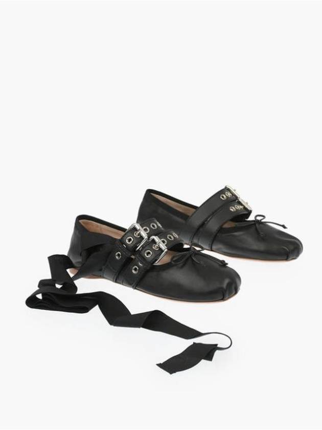 Buckle Strap Nappa Leather Ballerina Black - MIU MIU - BALAAN 2