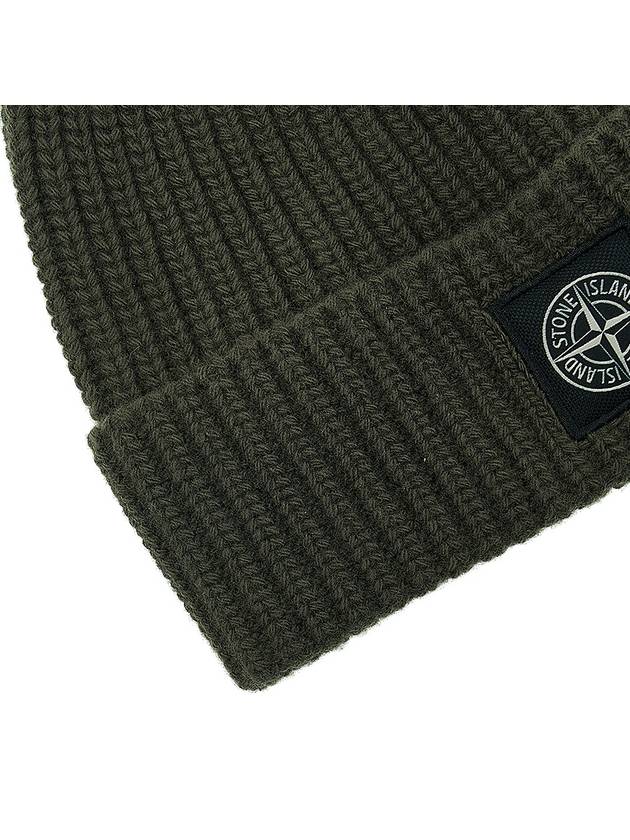 Logo Patch Rib Wool Beanie Green - STONE ISLAND - BALAAN 9