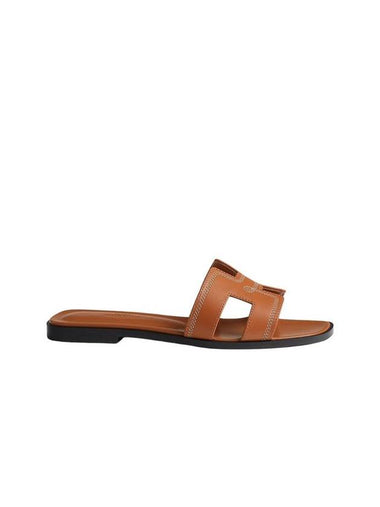 Oran Embroidered Calfskin Sandals Naturel - HERMES - BALAAN 1