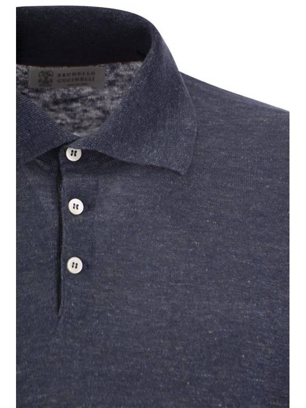 Ribbed Collar Slub Texture Polo Shirt Navy - BRUNELLO CUCINELLI - BALAAN 5