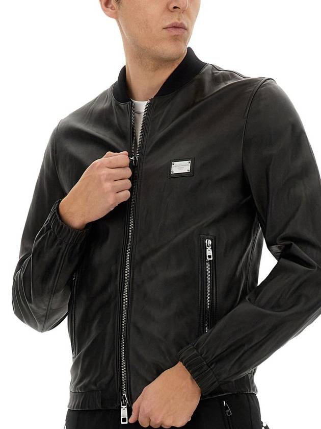 Men's Brand Tag Leather Jacket Black - DOLCE&GABBANA - BALAAN 5