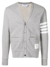 Classic V-Neck 4 Bar Stripe Cardigan Light Grey - THOM BROWNE - BALAAN 2