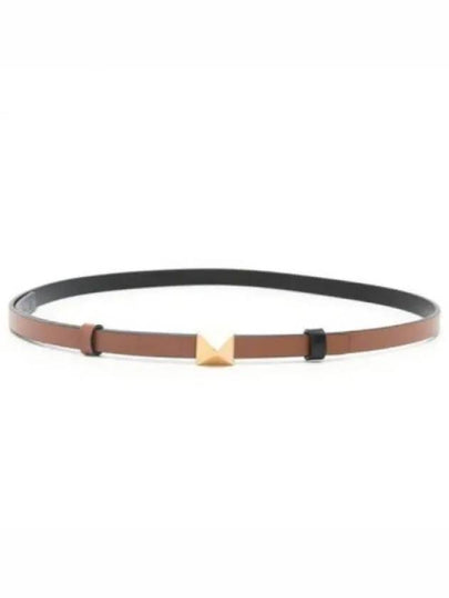 One Stud Buckle Reversible Leather Belt Brown - VALENTINO - BALAAN 2