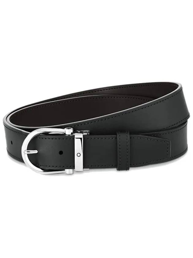 Horseshoe Buckle Reversible Leather Belt Black Brown - MONTBLANC - BALAAN 2