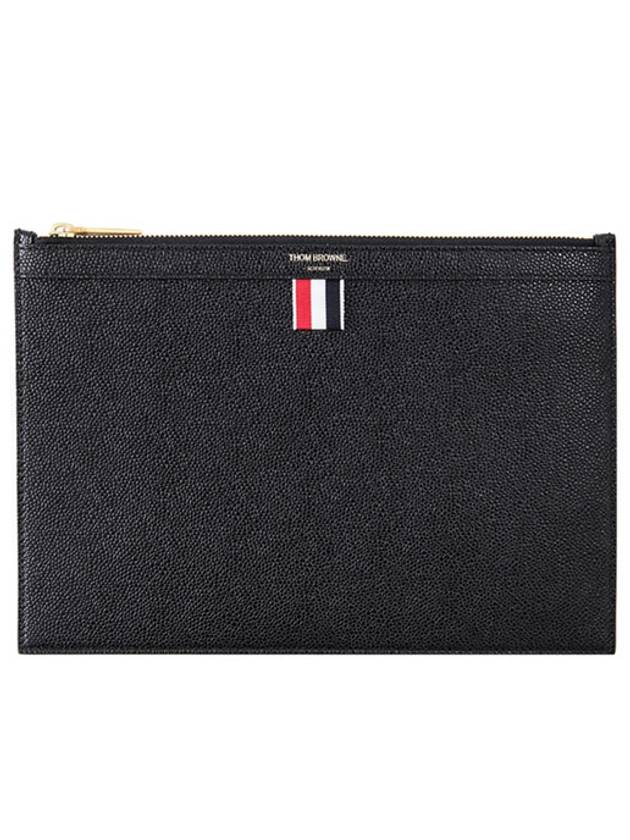 Pebble Grain Three Stripes Zipper Small Clutch Bag Black - THOM BROWNE - BALAAN 2