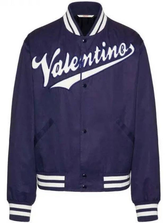 Embroidered Logo Cotton Bomber Jacket Blue - VALENTINO - BALAAN 2