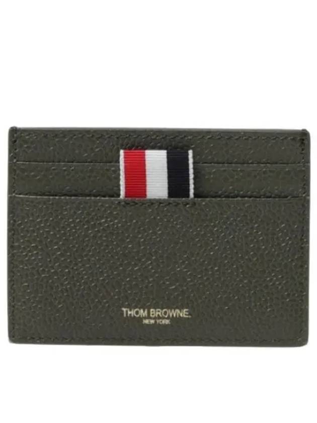 Pebble Grain Leather Stripe Single Card Wallet Green - THOM BROWNE - BALAAN 2