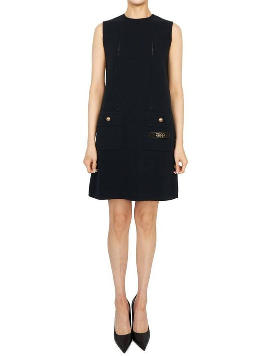 Sleeveless Wool Short Dress Black - GUCCI - BALAAN 2