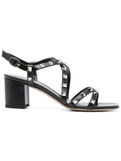 Rockstud Leather Sandal Heels Black - VALENTINO - BALAAN 2