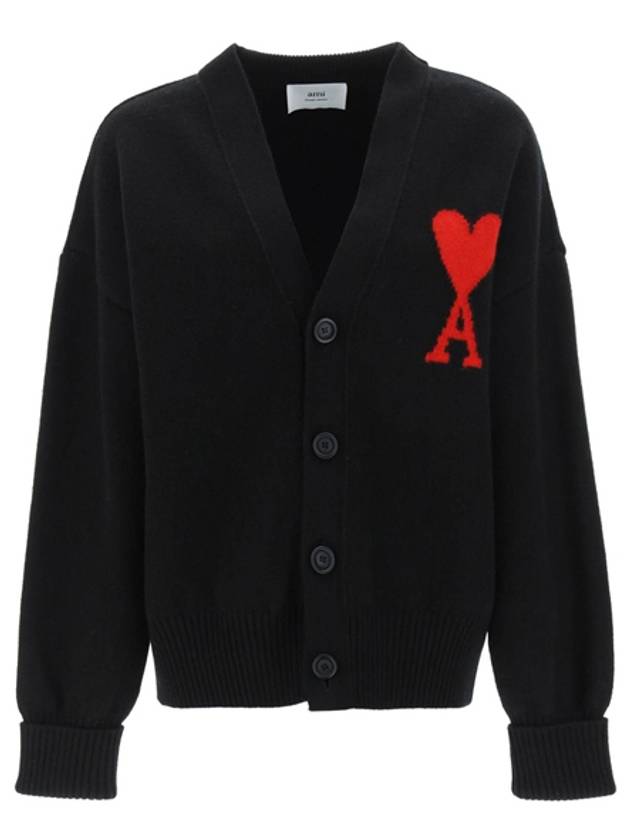 Big Heart Logo Wool Cardigan Black - AMI - BALAAN 2