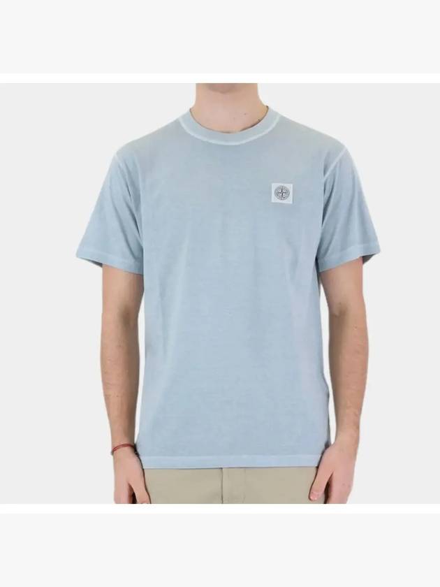 Organic Cotton Short Sleeve T-Shirt Sky Blue - STONE ISLAND - BALAAN 4