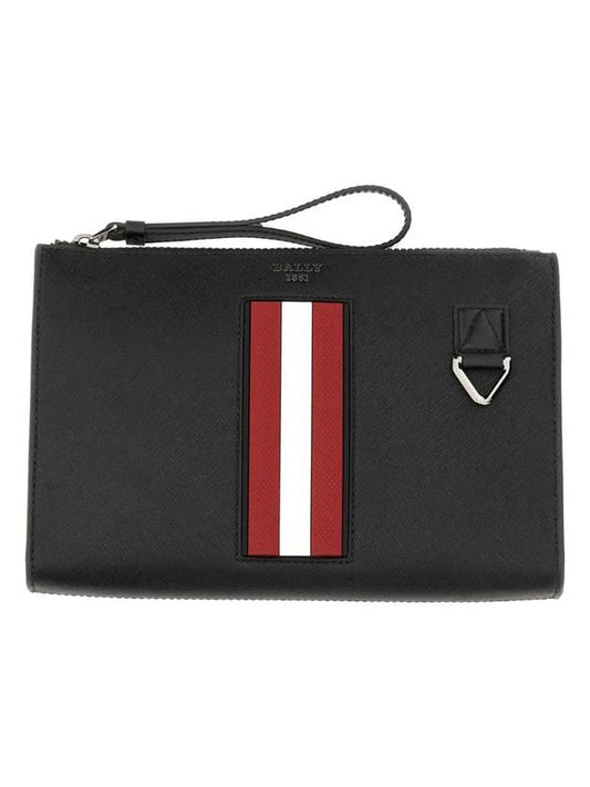 Makid logo leather clutch bag black - BALLY - BALAAN.