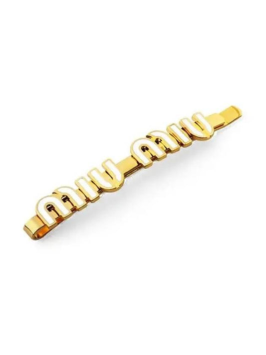 Enamel Metal Hair Clip Gold White - MIU MIU - BALAAN 2