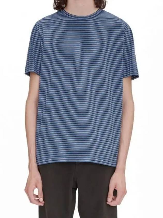 Stripe Minimal Logo Print Short Sleeve T-Shirt Blue - A.P.C. - BALAAN 2