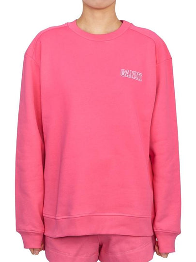 Women's Logo Print Cotton Sweatshirt Pink - GANNI - BALAAN 2