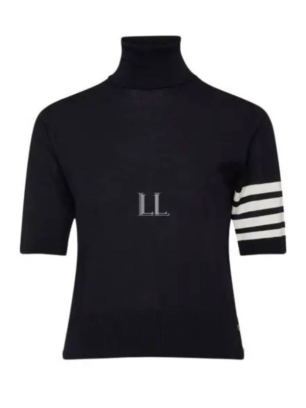 Fine Merino 4 Bar Relaxed Short Sleeve Turtleneck Navy - THOM BROWNE - BALAAN 2