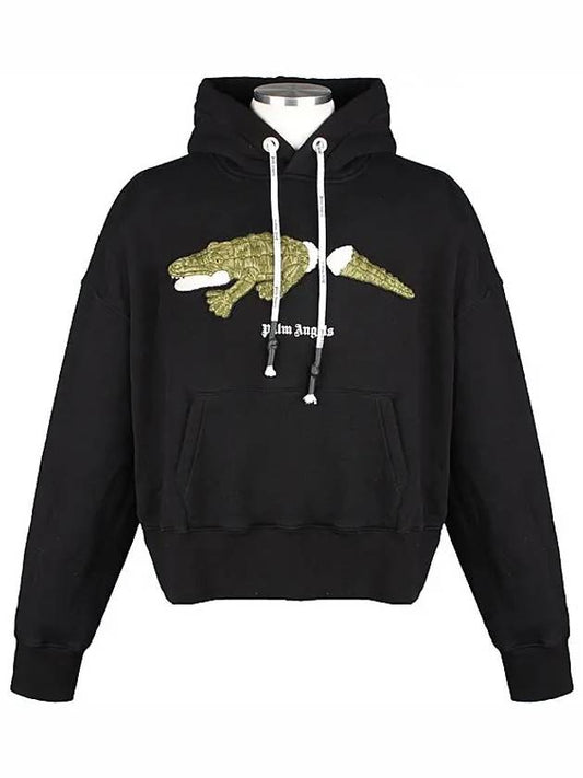 Men's Embroidery Crop Fit Hoodie Black - PALM ANGELS - BALAAN.