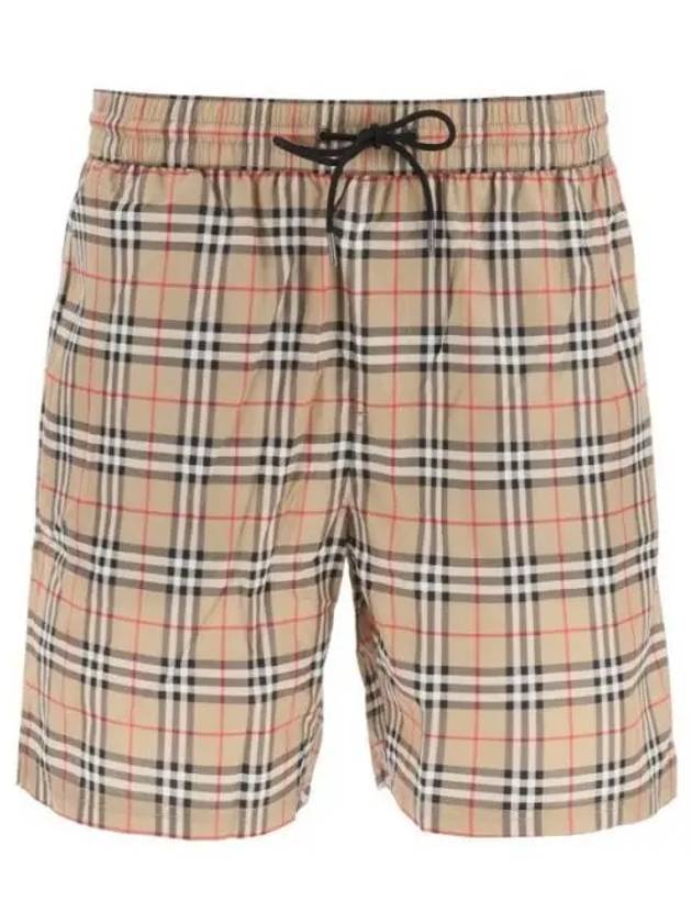 Men's Small Scale Check Drawstring Swim Shorts Beige - BURBERRY - BALAAN 2