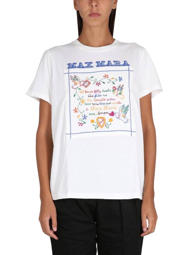 Women's Embroidered Cotton Short Sleeve T-Shirt White - MAX MARA - BALAAN 2