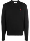 Men's Mini Heart Logo Merino Wool Knit Top Black - AMI - BALAAN 1