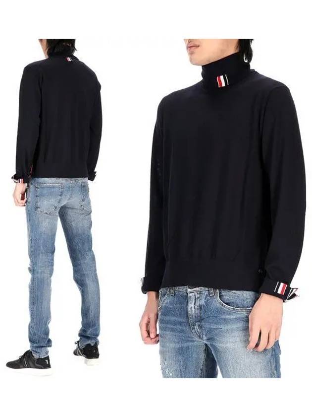 Striped Fine Merino Jersey Turtleneck Navy - THOM BROWNE - BALAAN 2