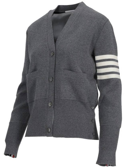 MILANO CLASSIC V NECK CARDIGAN W/ 4 BAR STRIPE IN FINE MERINO WOOL - THOM BROWNE - BALAAN 2