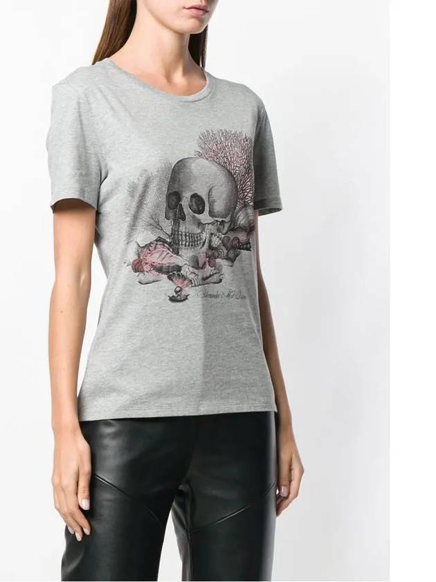 Skull Print Short Sleeve T-Shirt Grey - ALEXANDER MCQUEEN - BALAAN 3