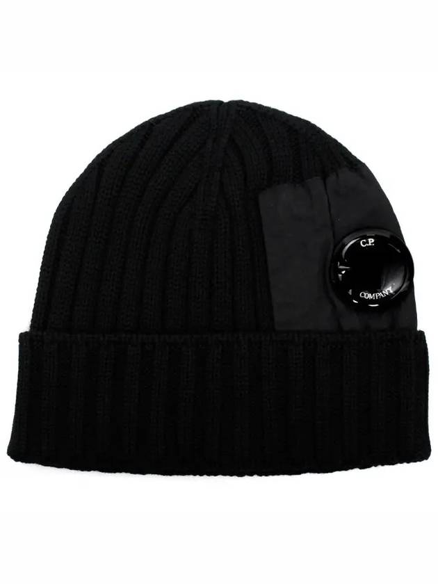 Lens Wappen Ribbed Wool Beanie Black - CP COMPANY - BALAAN 8