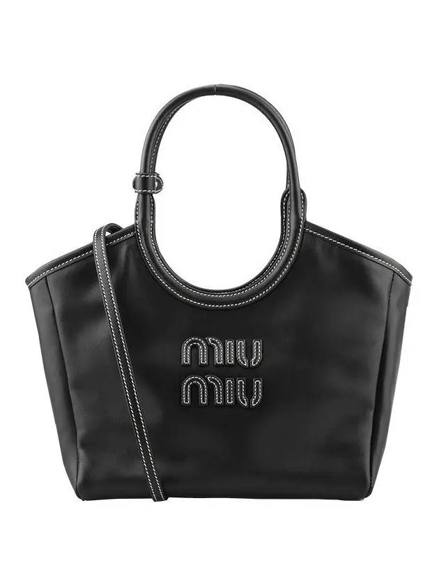 Ivy Logo Leather Tote Bag Black - MIU MIU - BALAAN 3